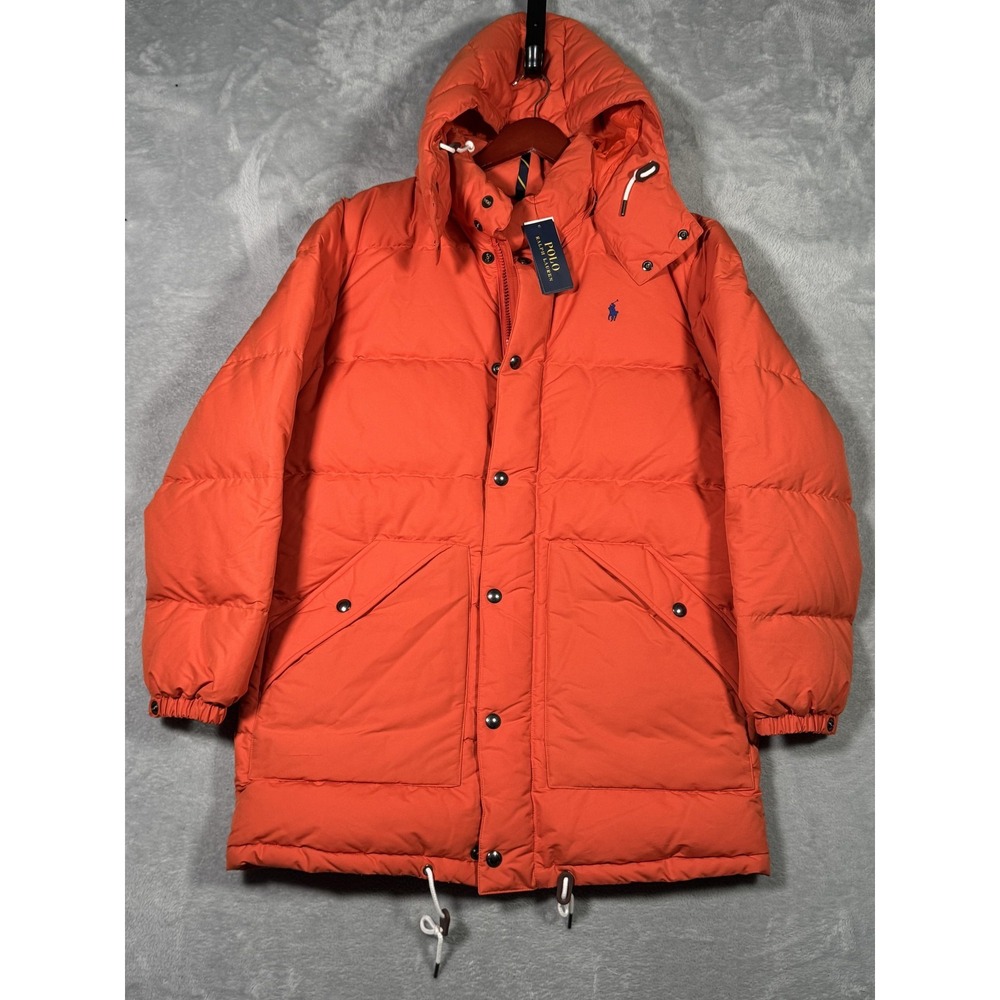 Polo Ralph Lauren Boulder Coat Mens M‎ Orange Down Puffer Hooded Jacket Parka
